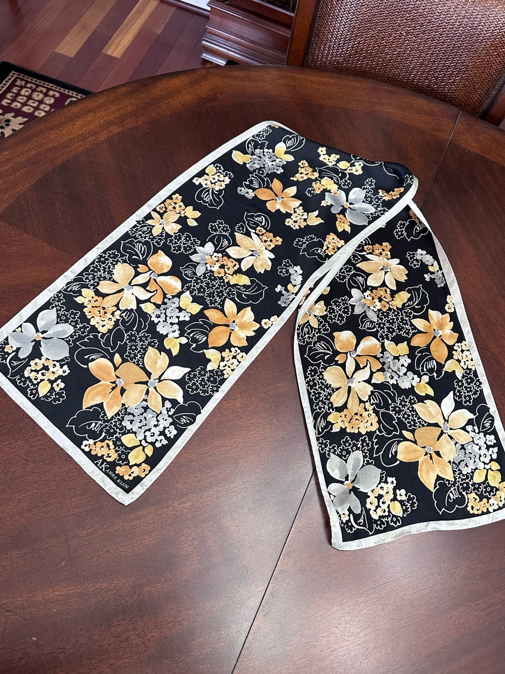 Vintage Anne Klein Dark Botanical Floral Academia Scarf